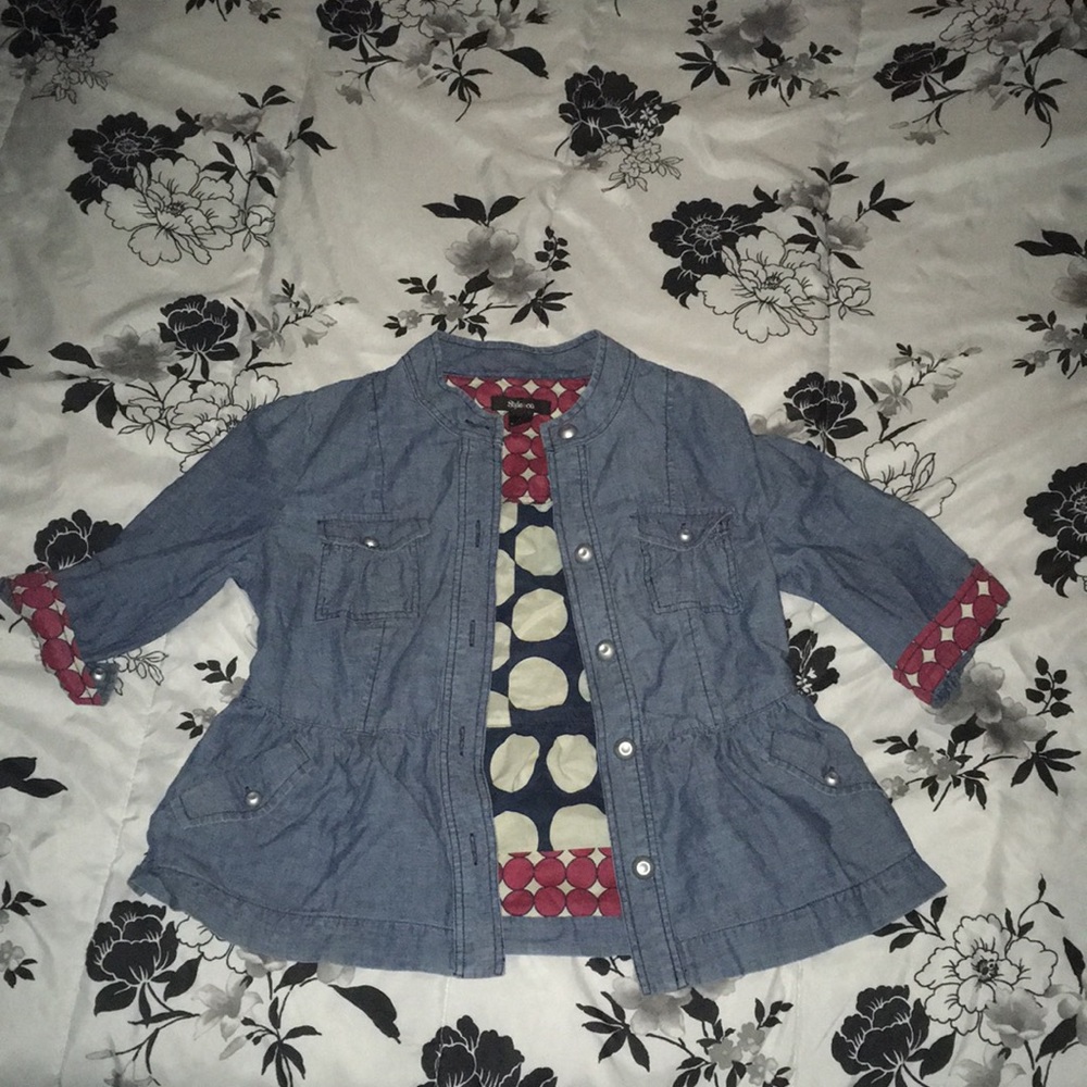 Blue jean jacket w/ colorful accents